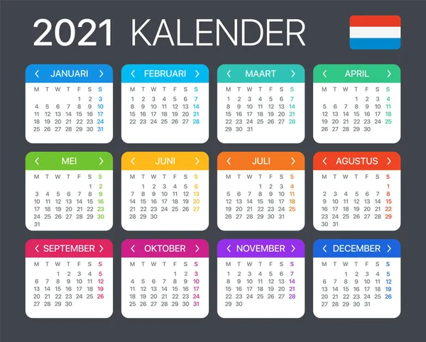 2021 Kalendář Vektorová Grafická Ilustrace Nizozemská Verze — Stockový vektor