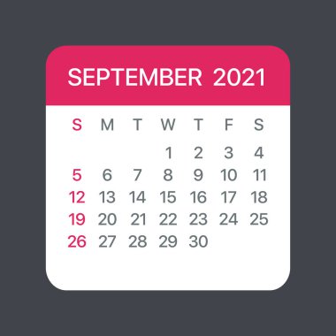 Eylül 2021 Takvim Yaprağı - Vektör Şablonu Grafik İllüstrasyonu