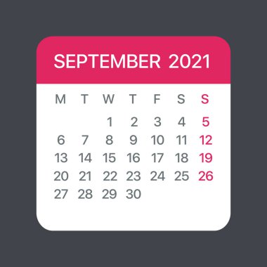 Eylül 2021 Takvim Yaprağı - Vektör Şablonu Grafik İllüstrasyonu