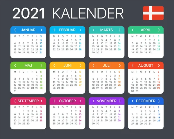 2021 Kalendář Vektorová Grafická Ilustrace Dánská Verze — Stockový vektor