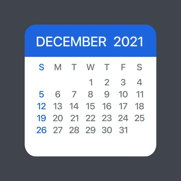 Dezembro 2021 Folha Calendário Ilustração Gráfica Modelo Vetorial — Vetor de Stock