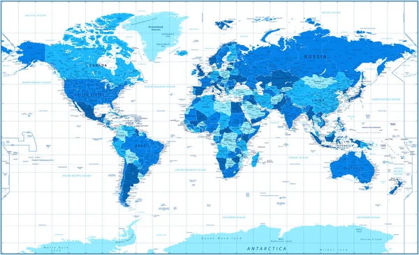 Mapa Świata Polityczna Wektor Szczegółowa Ilustracja — Wektor stockowy