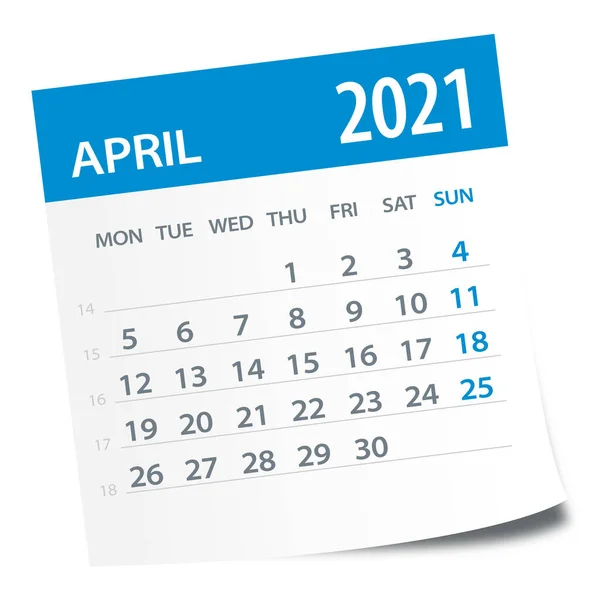 April 2021 Kalenderblad Illustrasjon Vektorgrafisk Side – stockvektor