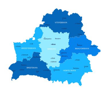 Belarus haritası. Şehirler Bölgeleri Vektör illüstrasyonu