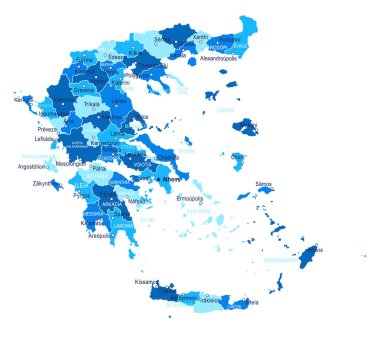 Yunanistan haritası. Şehirler Bölgeleri Vektör illüstrasyonu