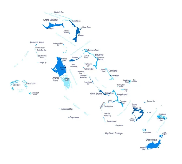 Bahamák Térképe Városi Régiók Vektorillusztráció — Stock Vector