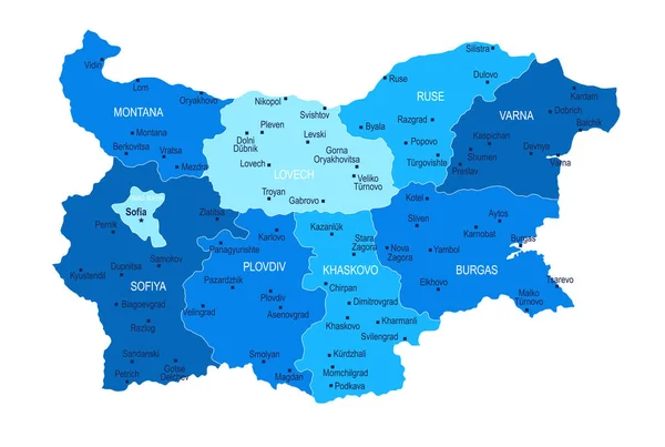 Mapa Bułgarii Regiony Miejskie Ilustracja Wektora — Wektor stockowy