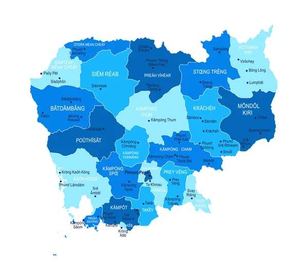 Cambodia Map Cities Regions Vector Illustration — Stock Vector
