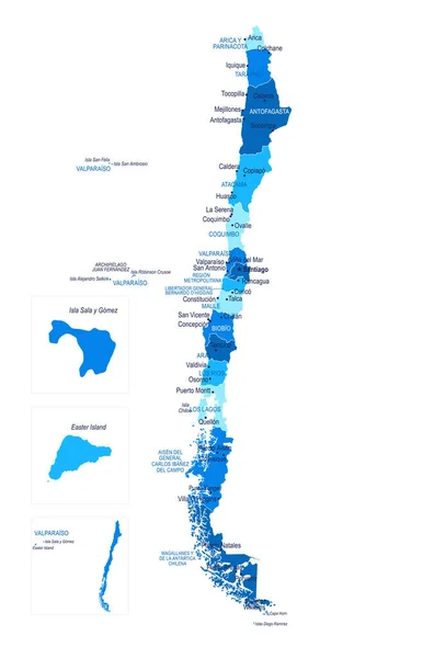 Mappa Del Cile Città Regioni Illustrazione Vettoriale — Vettoriale Stock