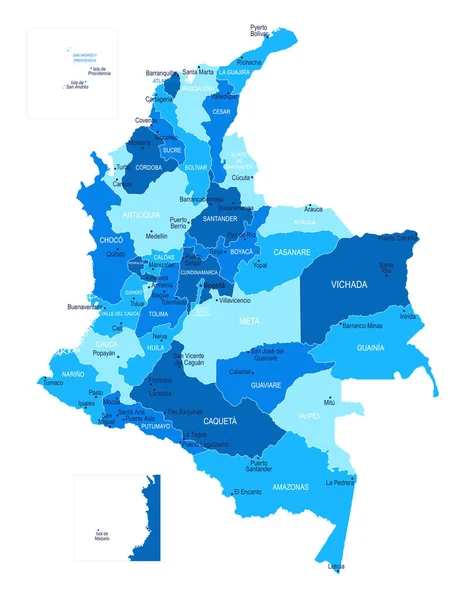 Mappa Colombia Città Regioni Illustrazione Vettoriale — Vettoriale Stock