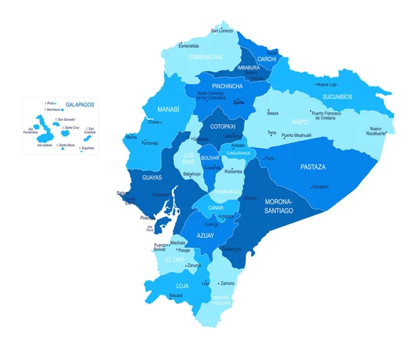 Mapa Equador Regiões Das Cidades Ilustração Vetorial — Vetor de Stock