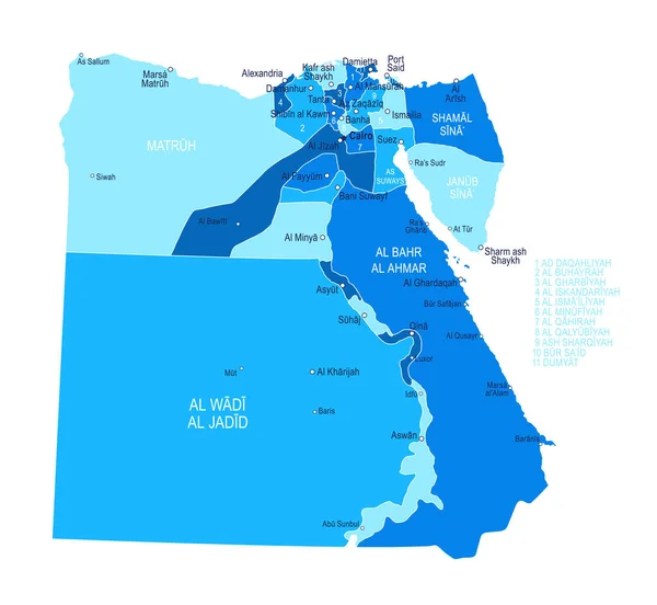 Mapa Egiptu Regiony Miejskie Ilustracja Wektora — Wektor stockowy