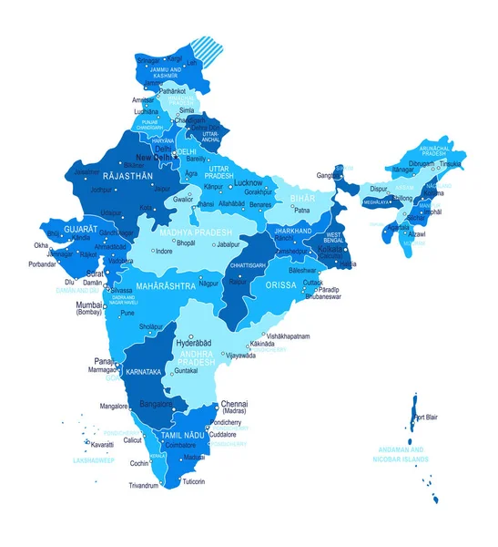 India Kaart Stedelijke Regio Vectorillustratie — Stockvector