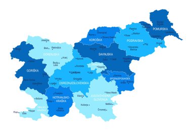 Slovenya haritası. Şehirler Bölgeleri Vektör illüstrasyonu