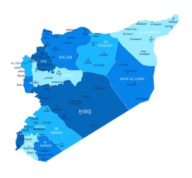 Suriye haritası. Şehirler Bölgeleri Vektör illüstrasyonu