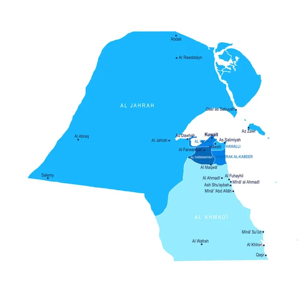 Kuwait Map Cities Regions Vector Illustration — Stock Vector