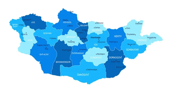 Mongoliets Karta Städer Regioner Vektor Illustration — Stock vektor