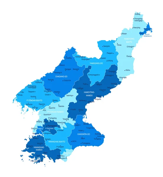 Kuzey Kore Haritası Şehirler Bölgeleri Vektör Illüstrasyonu — Stok Vektör