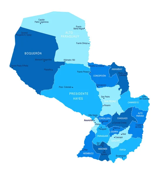 Paraguayská Mapa Městské Oblasti Vektorové Ilustrace — Stockový vektor