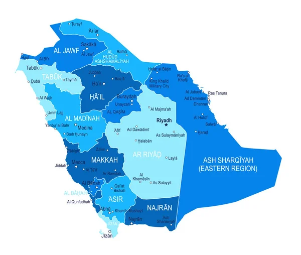 Karte Saudi Arabiens Städte Regionen Vektorillustration — Stockvektor