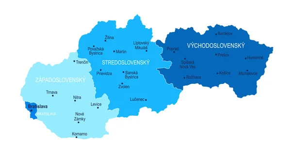 Eslovaquia Mapa Ciudades Regiones Ilustración Vectorial — Vector de stock