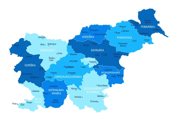 Szlovénia Térképe Városi Régiók Vektorillusztráció — Stock Vector