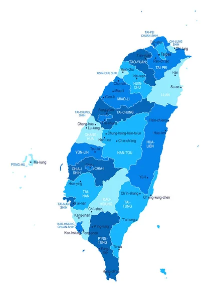 Mapa Taiwán Ciudades Regiones Ilustración Vectorial — Vector de stock