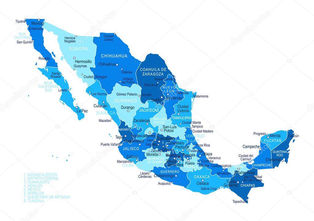 Mexico map. Cities regions Vector illustration