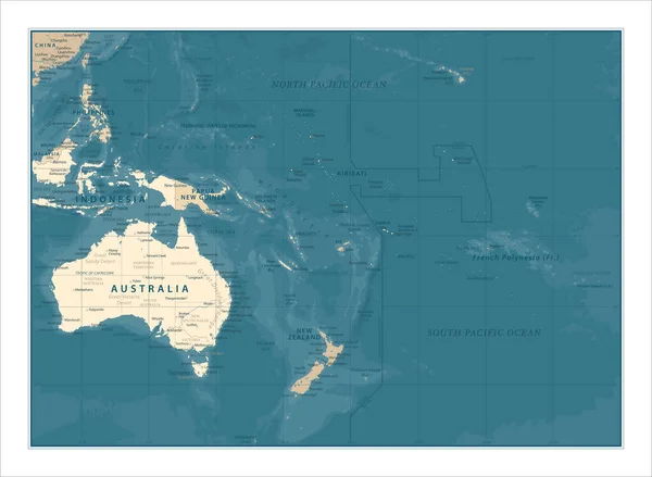 Australia Oceania Map Vintage Detailed Vector Illustration — Stock Vector