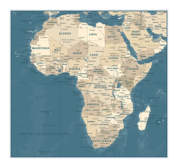 Mappa Africa Illustrazione Vettoriale Dettagliata Vintage — Vettoriale Stock