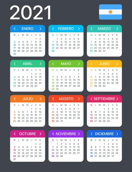 2021 Kalendář Vektorová Grafická Ilustrace Argentinská Verze — Stockový vektor