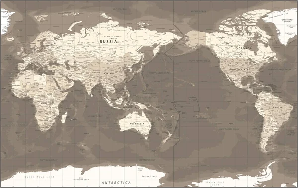 Mapa Del Mundo Vista Del Pacífico Asia China Center Topográfico — Archivo Imágenes Vectoriales