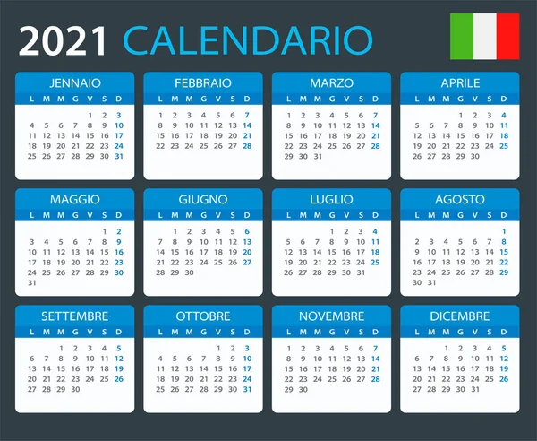 2021 Calendar Vector Template Graphic Illustration Italian Version — Stock Vector