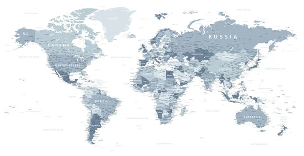 Mapa Mundo Político Vector Mapa Mundo Altamente Detalhado Países Cidades —  Vetores de Stock