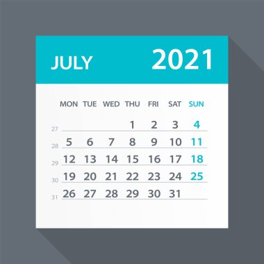 Temmuz 2021 Yaprak Takvimi - Resim. Vektör grafik sayfası