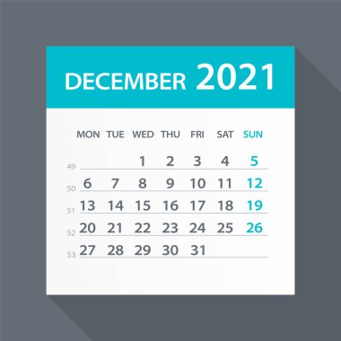 Aralık 2021 Yaprak Takvimi - İllüstrasyon Vektör grafik sayfası