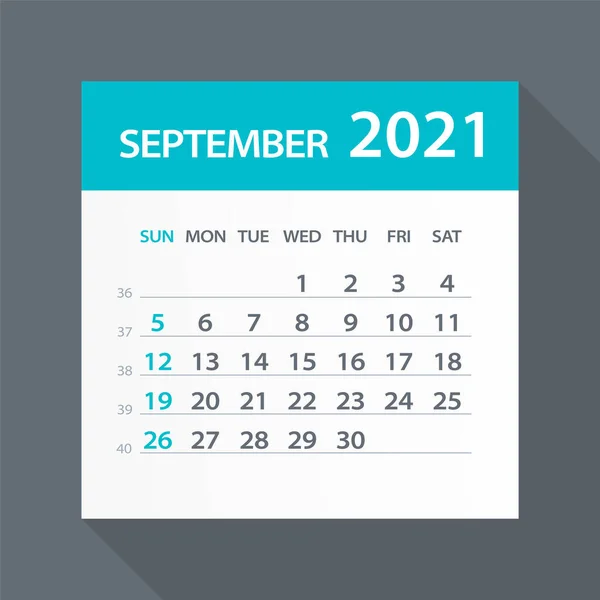 Septembrie 2021 Calendar Leaf Ilustrație Pagina Grafică Vectorială — Vector de stoc