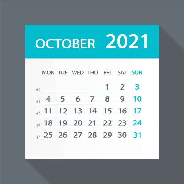Octombrie 2021 Calendar Leaf Ilustrație Pagina Grafică Vectorială — Vector de stoc