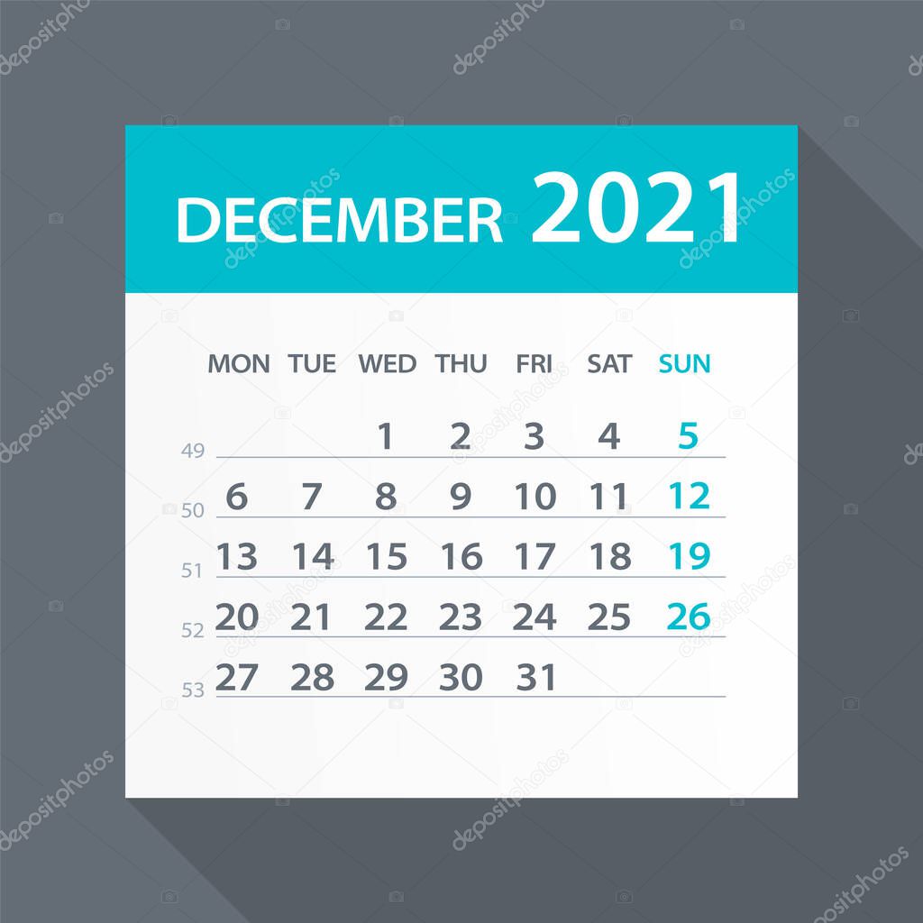 December 2021 Calendar Leaf - Illustration. Vector graphic page