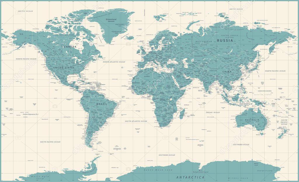 World Map Vintage Political - Vector Illustration - Layers