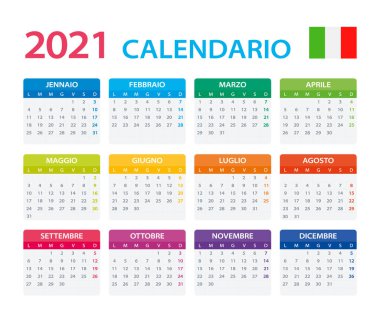 Renk 2021 takviminin vektör şablonu - İtalyan sürümü