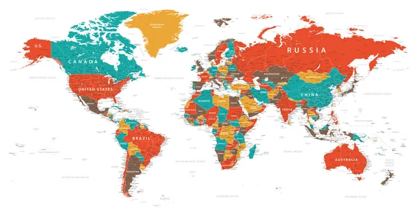 Всесвітня Карта Вінтажні Політичні Векторні Ілюстрації Шари — стоковий вектор