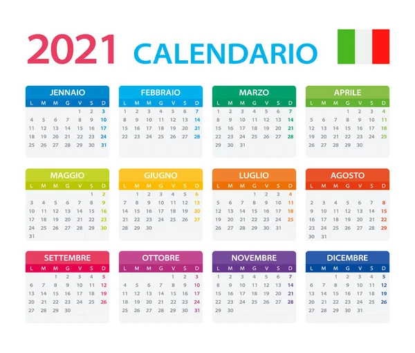 Vektor Mall För Färg 2021 Kalender Italiensk Version — Stock vektor