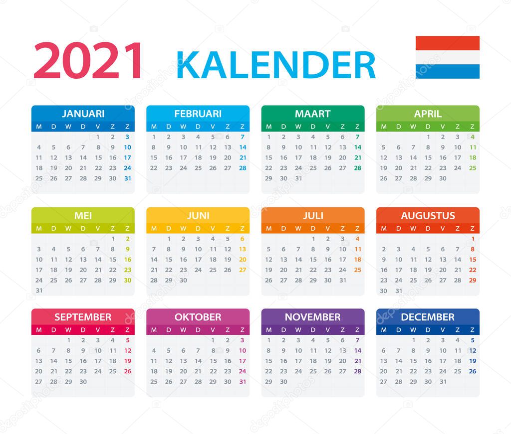Vector Template Of Color 2021 Calendar Dutch Version Premium Vector In Adobe Illustrator Ai Ai Format Encapsulated Postscript Eps Eps Format kalender v 7 2021