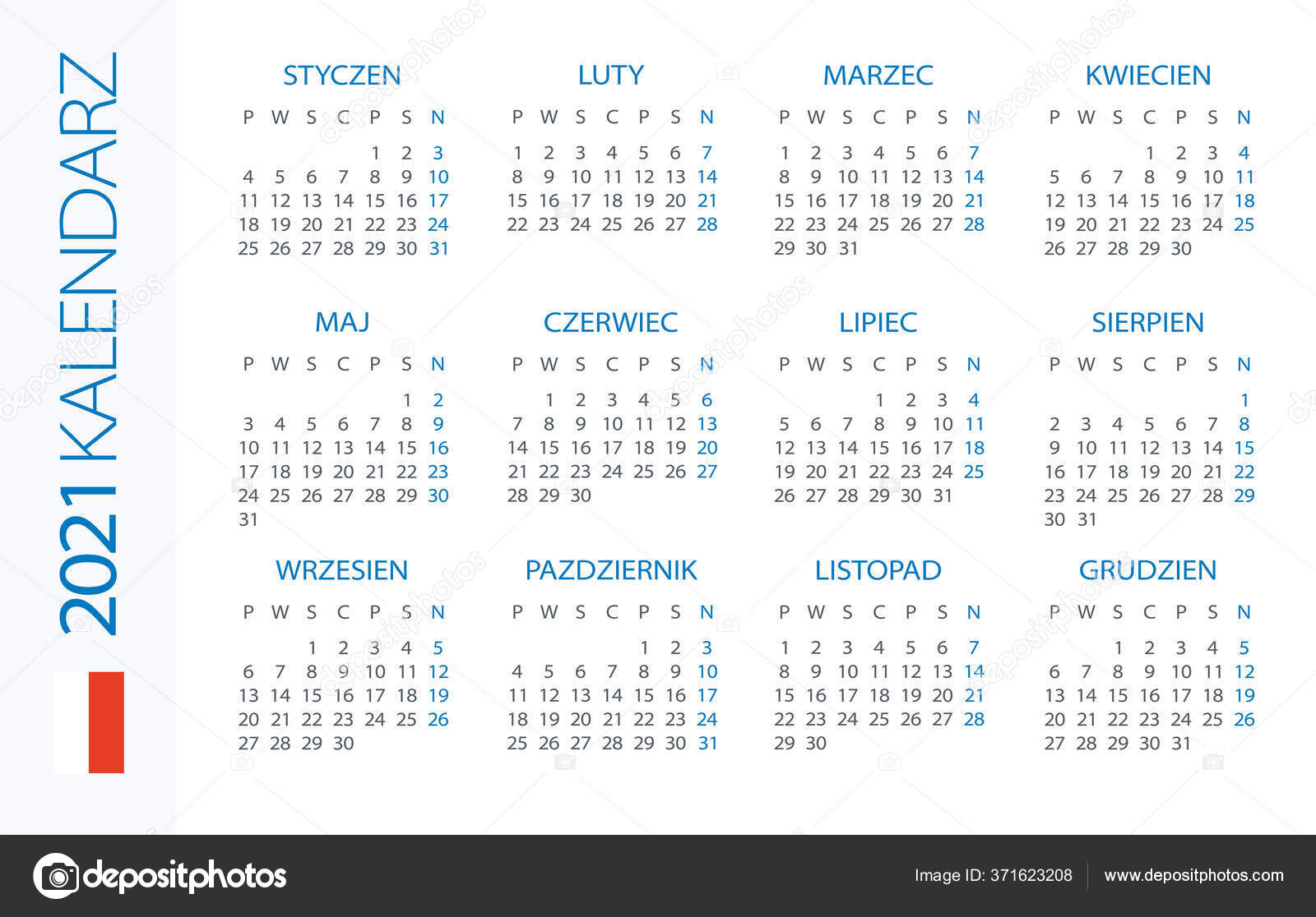 Calendar 2021 Year Horizontal Vector Illustration Polish Version Stock Vector C Dikobrazik 371623208 kalendarz 2009 2021