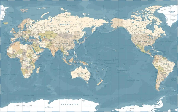 Världskarta Stillahavsområdet Kina Visa Vintage Fysisk Topografi Vektor Detaljerad Illustration — Stock vektor