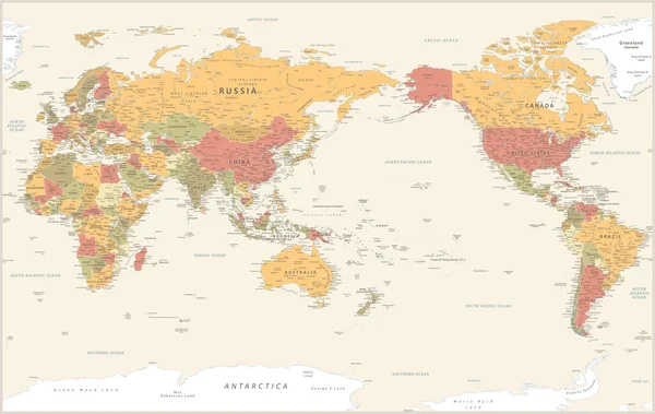 Παγκόσμιος Χάρτης Pacific China Asia View Vintage Physical Topographic Vector — Διανυσματικό Αρχείο