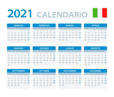 Renk 2021 takviminin vektör şablonu - İtalyan sürümü
