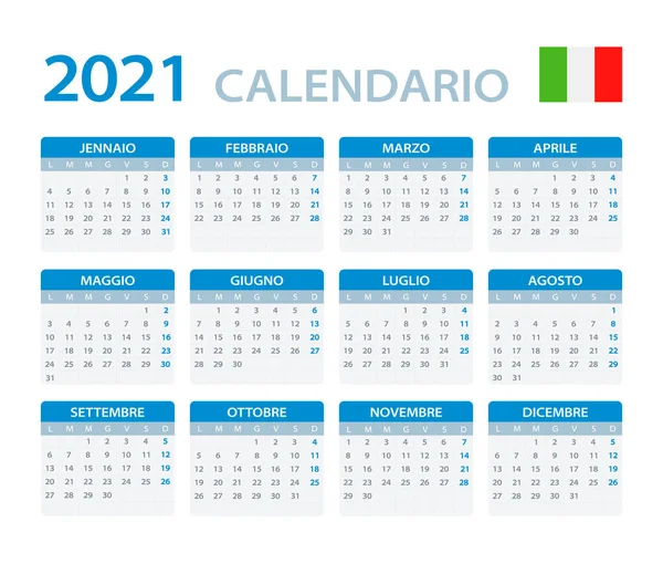 Vektor Mall För Färg 2021 Kalender Italiensk Version — Stock vektor