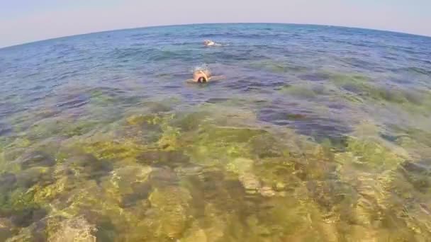 Denize mesafe 3 içine iki genç dalış — Stok video